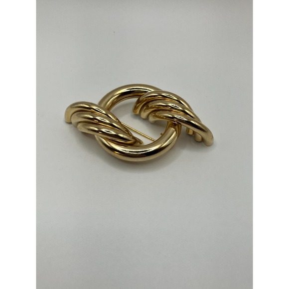 Swirl Wave Design Gold-Tone Riveted Brooch 80s Vintage! - Picture 5 of 11